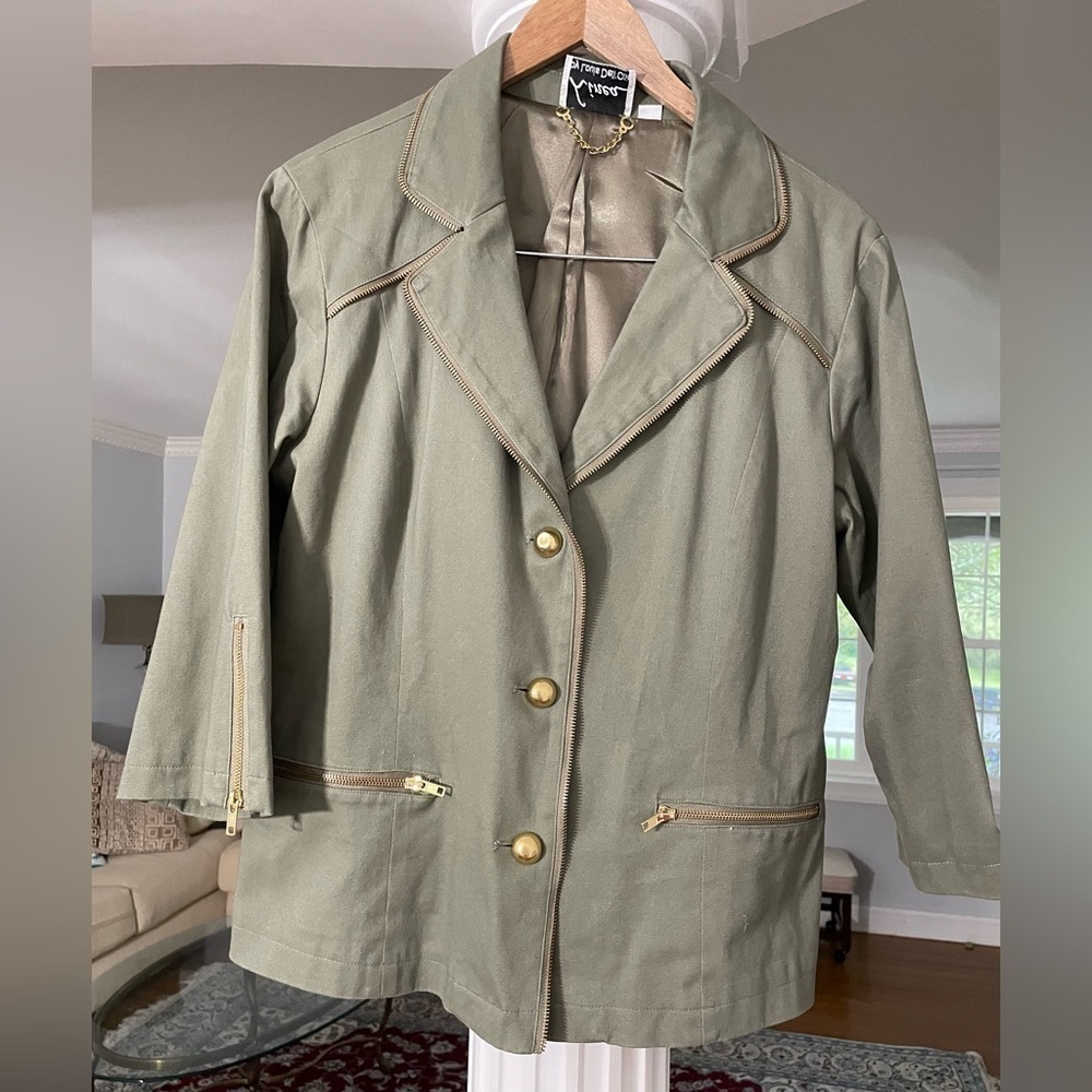 Linea by Lois Dell’Olio women’s sage green cottonJacket with zipper Details L